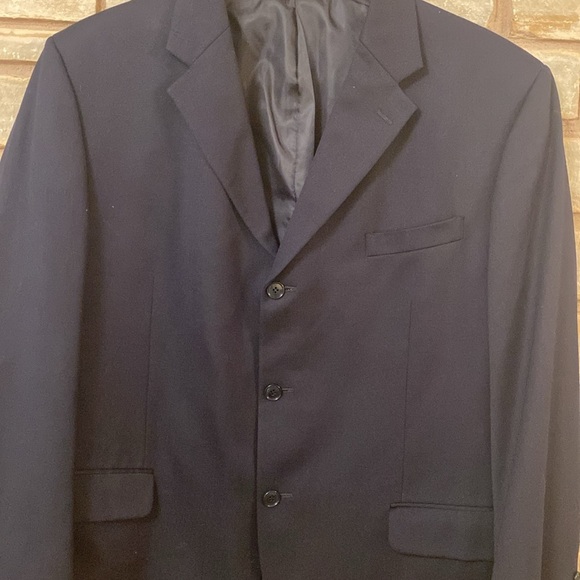 Albert Nipon Suit Mens 46R Navy 3 Button Wool Color Black - Picture 13 of 14